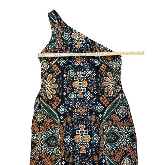 Anthropologie One Shoulder Jacquard Midi Dress Sz MP NEW Black Golden Yellow - Picture 7 of 11